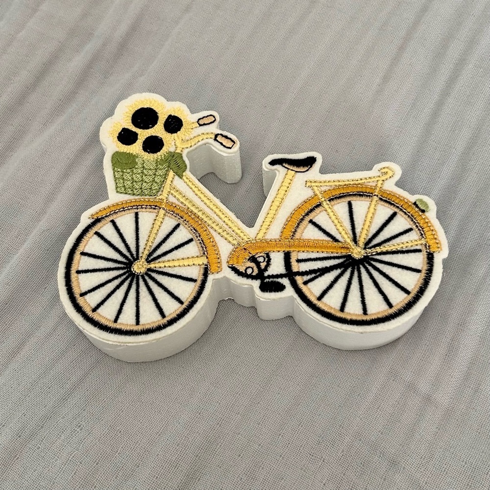 (Bundle 3 for $15) Yellow Bicycle Embroidered Patch Shelf Decor